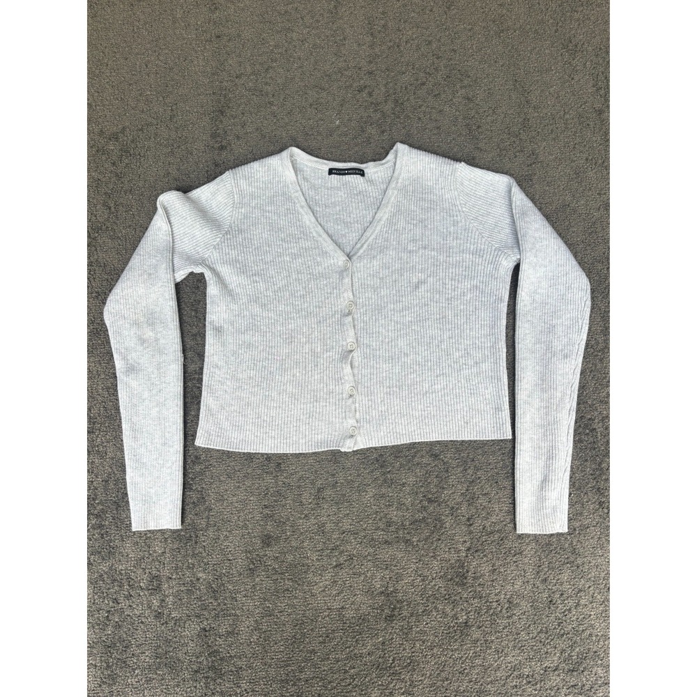 Brandy Melville Cardigan Sweater Women's Gray V-Neck Long Sleeve Button Front